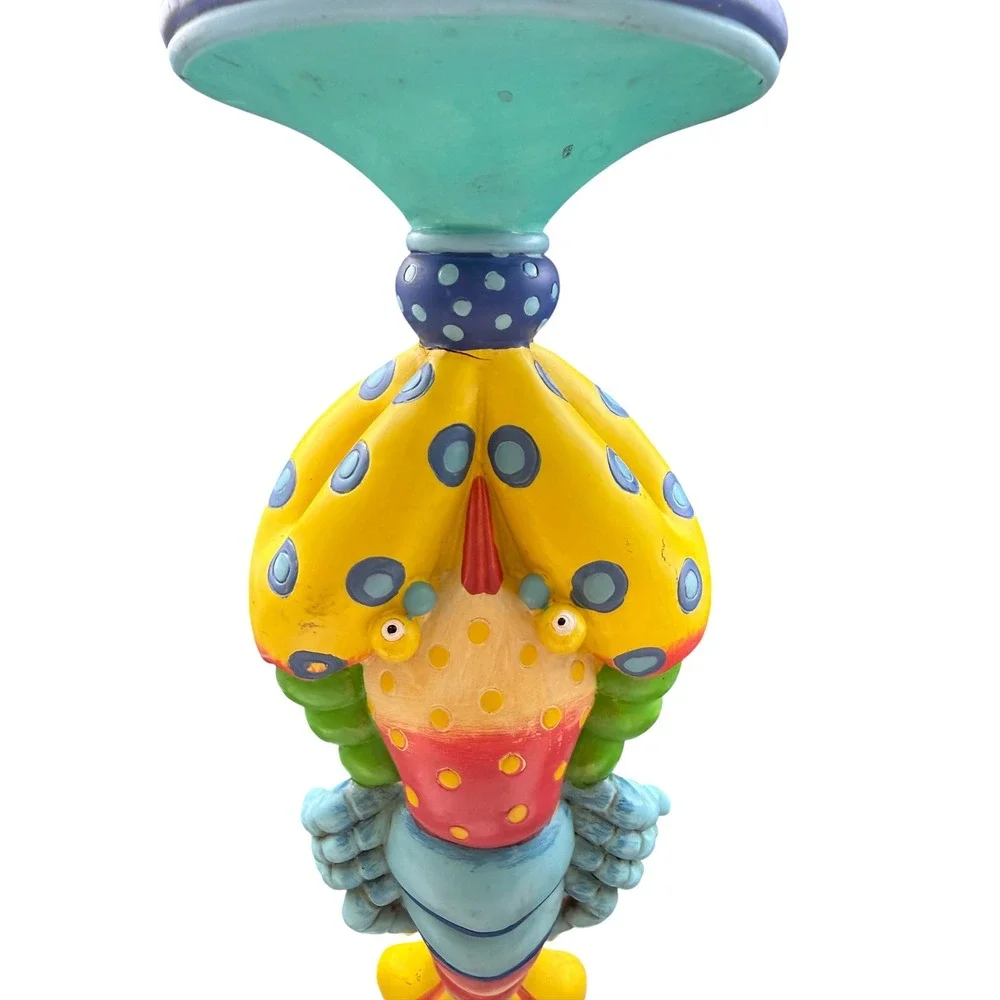 Rare Whimsical Hand Painted Lobster Pillar Candle Holder Coastal Folk Art Decor